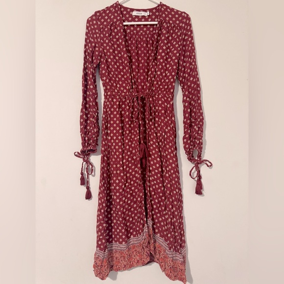 JustFab Sweaters - JustFab Red Long Tie-Front Kimono w/ Floral Print